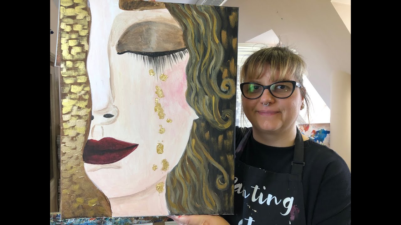 How to paint Gustav Klimt woman & gold tears- Step by Step Acrylic Painting on canvas for beginners
