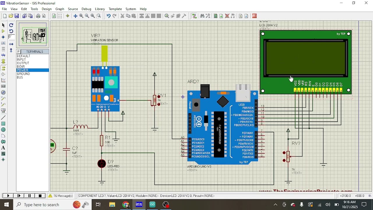 Взаимодействие датчика вибрации с Arduino | Моделирование Proteus