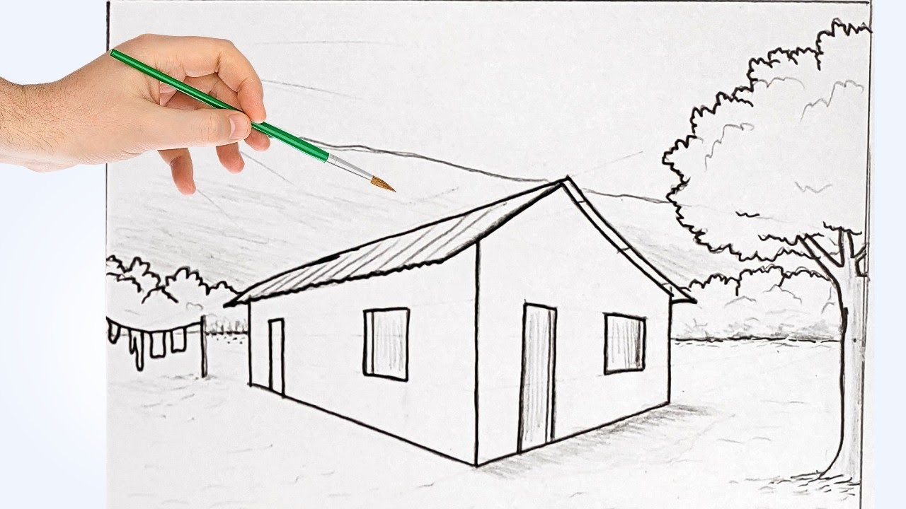 Como Desenhar uma Paisagem com dois Pontos de Fuga