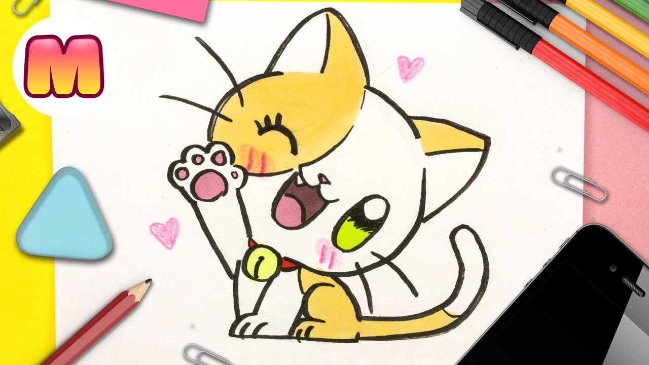 Como dibujar un GATO KAWAII 💖 FACIL PASO A PASO 💖 como dibujar un gatito bebe con Jape