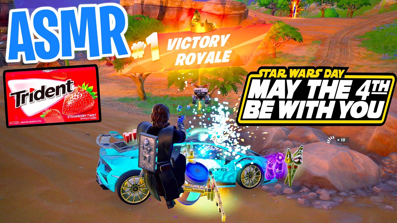 ASMR Gaming 😴 Fortnite Star Wars Day Win! Gum Chewing 🎮🎧 Controller Sounds + Whispering 💤