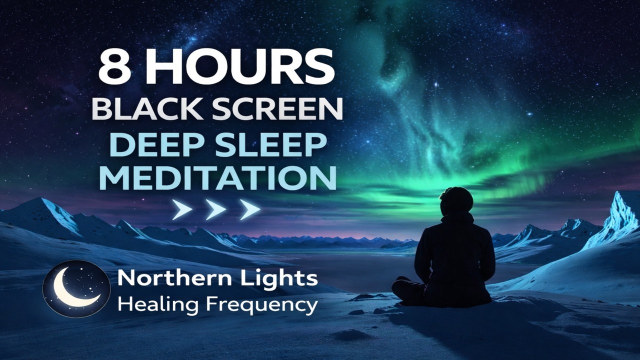 8 Hours Black Screen Deep Sleep Meditation  Northern Lights Healing