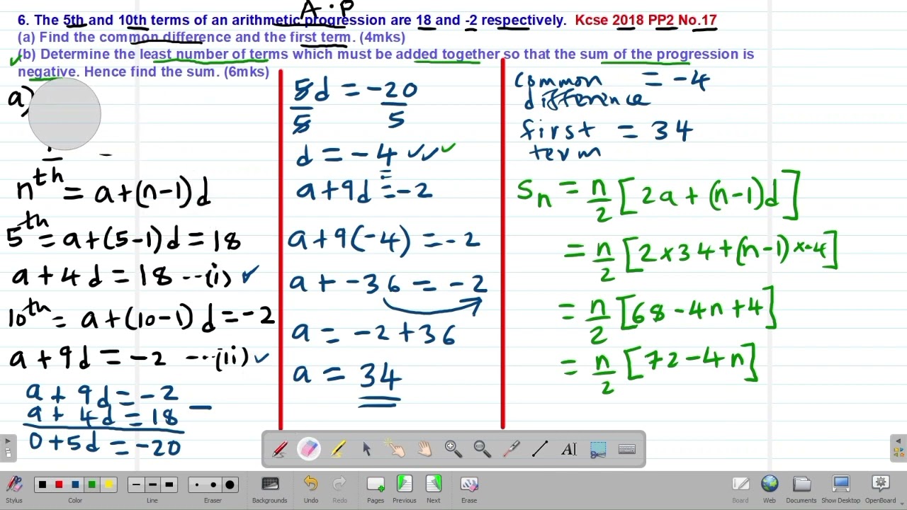 MATH: FORM 3: SEQUENCES AND SERIES (A.P): LESSON 5 (KCSE 2018 PP2 NO.17)