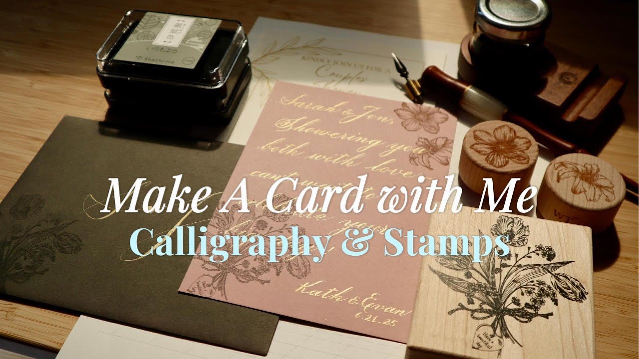 handmade couple’s shower card ✨ calming calligraphy & stamping with me