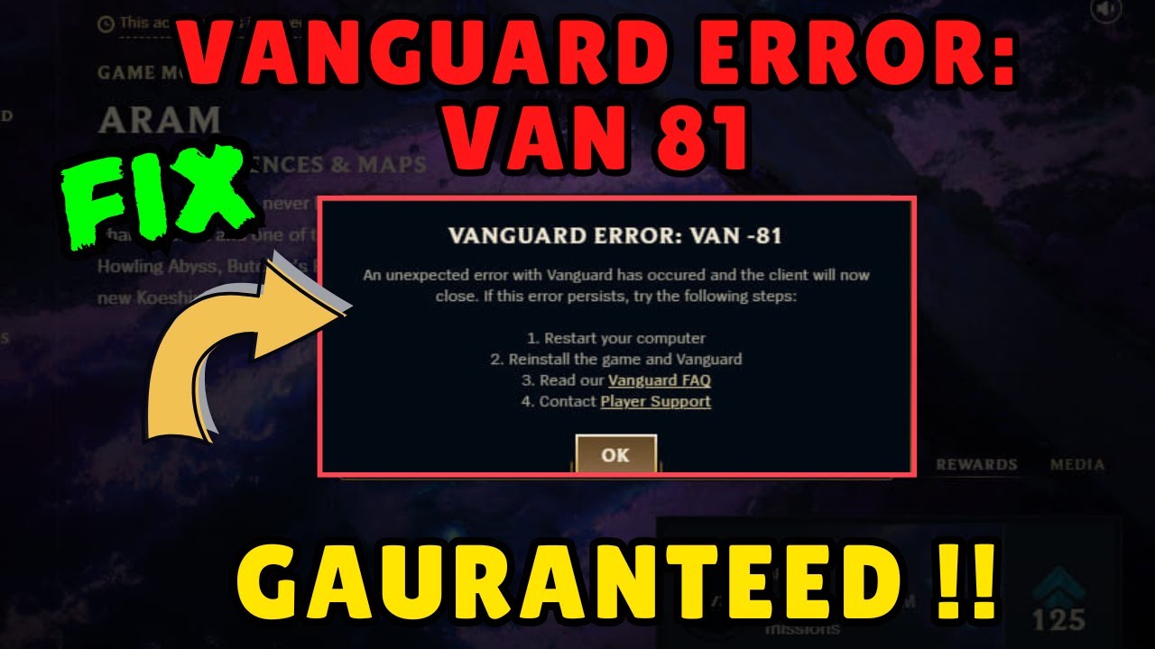 Vanguard error VAN 81 League of Legends Fix
