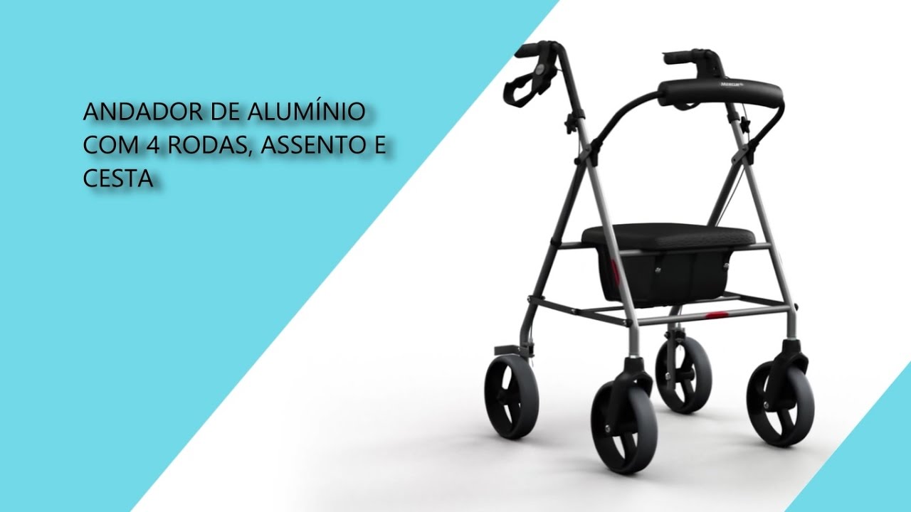 Andador de Alumínio com 4 rodas Assento e Cesta  Mercur | SuperFisio
