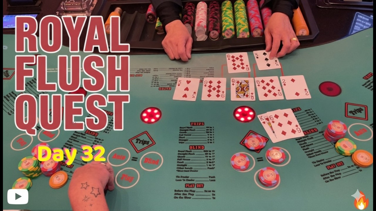 Royal Flush Quest: День 32 - Мой флеш против флеша дилера: финальная битва в Техасском Холдеме!
