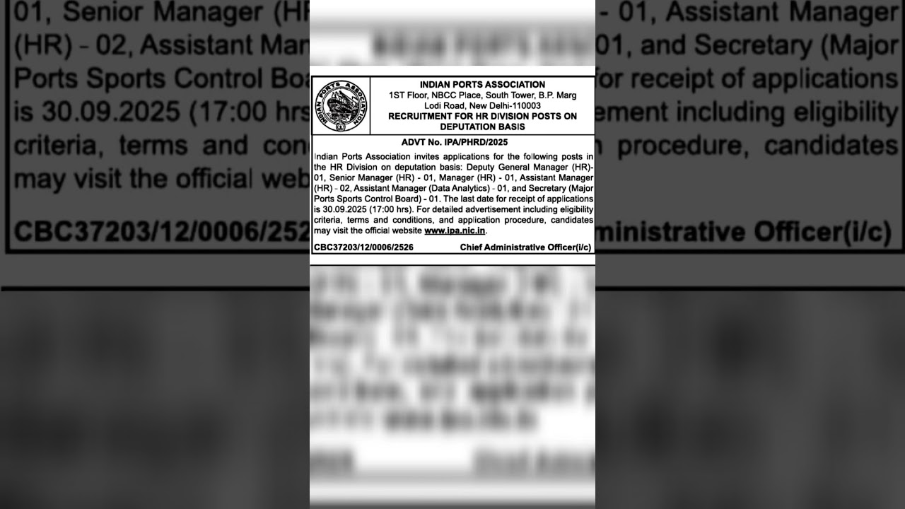 Latest Job Vacancy 2025 INDIAN PORTS ASSOCIATION Hiring #govtjobs #job #jobs #exam #governmentjobs