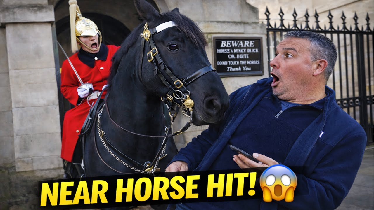 😲Man ENDANGERS Himself & Enters Box! Nearly HITS Horse | Horse Guards London King’s Guard