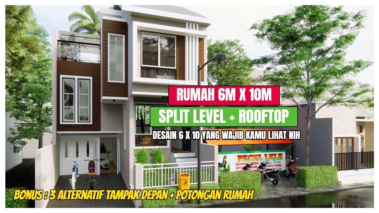 Desain Rumah Split Level 6x10 yang wajib kamu lihat - Split Level house 6x10 with Rooftop