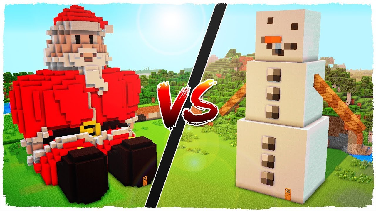 👉 Casa de SANTA CLAUS vs casa de MUÑECO DE NIEVE de navidad - MINECRAFT