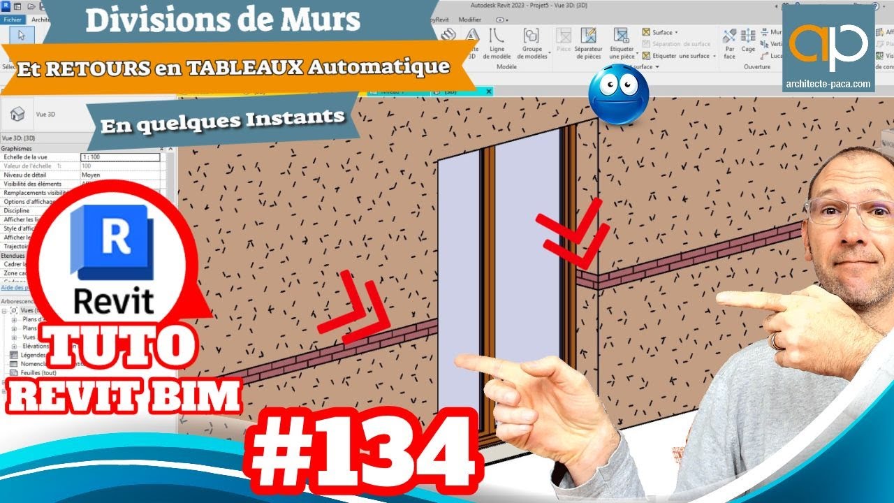 Division murs horizontaux et retours en tableaux automatique - Tuto REVIT n°134  en Français