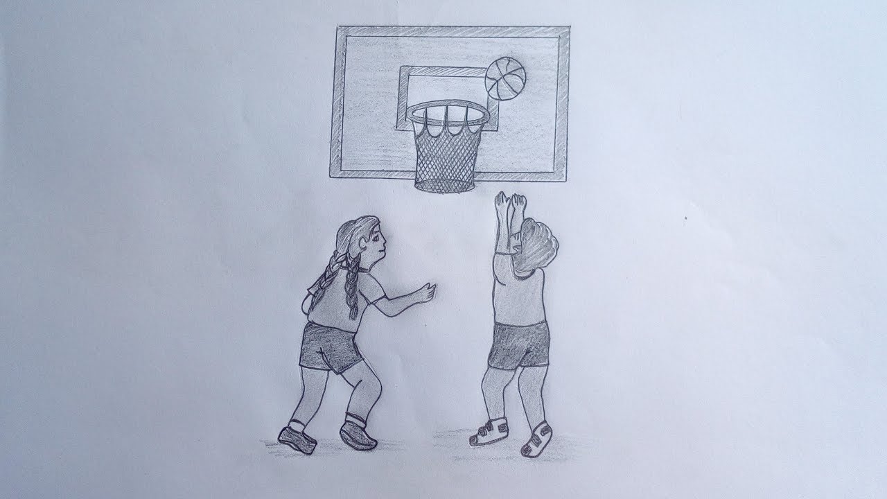 How To Draw A Boy And Girl Playing Basketball || Pencil Sketch Drawing