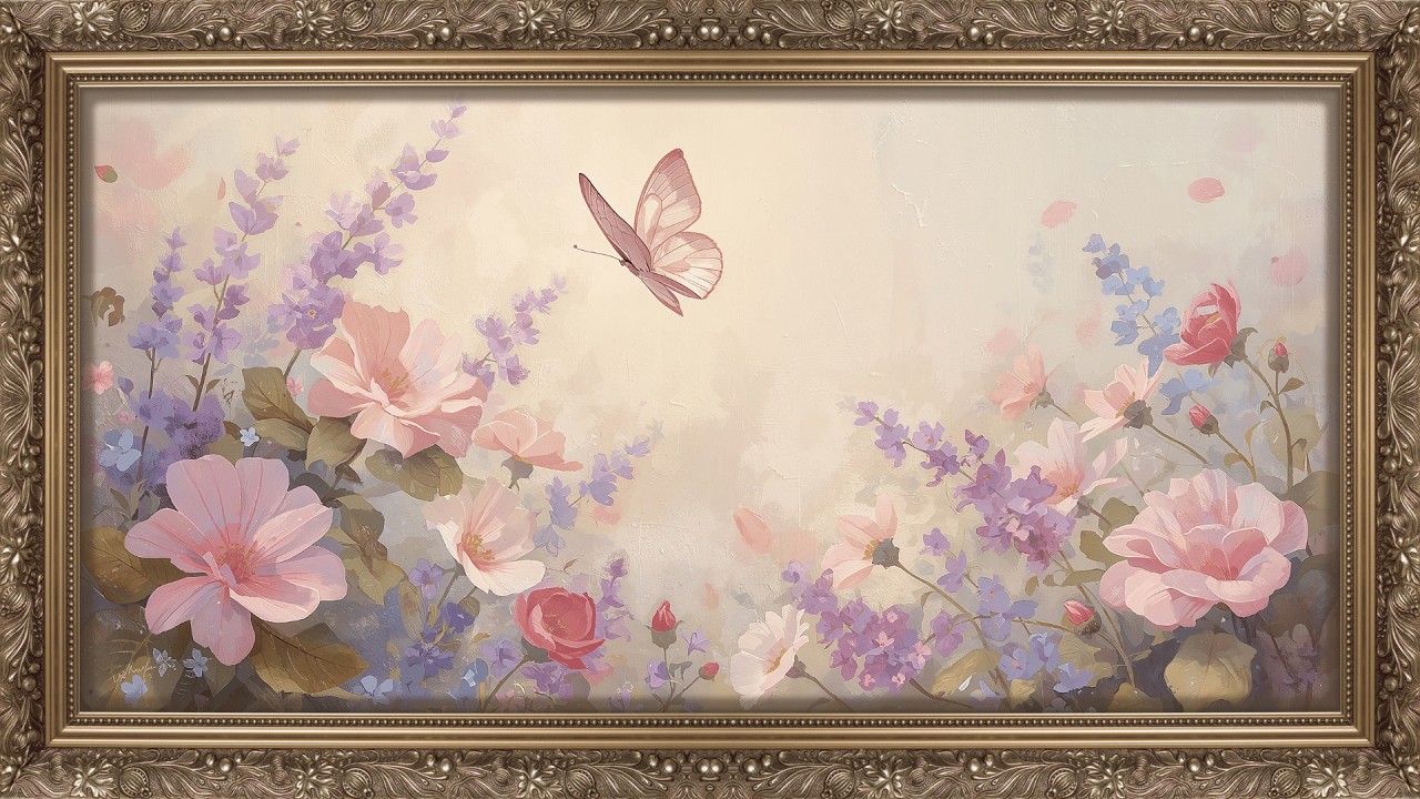 8-Hour Spring TV Screensaver | Butterfly Meadow Pastel Painting 4K TV Art Gallery Display For Easter