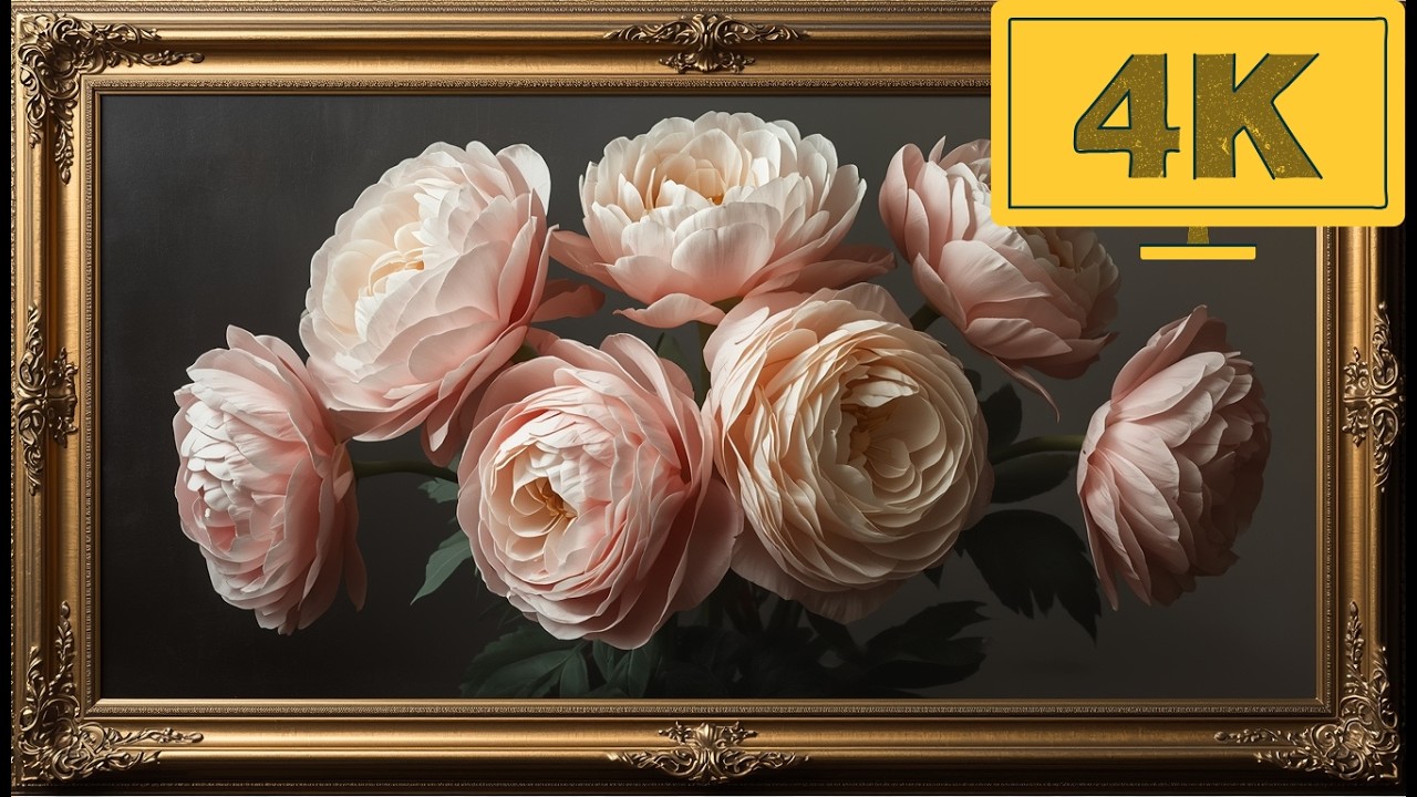4K TV WALLPAPER Blush Pink Peony Flowers | Elegant Classic Floral Wall Art
