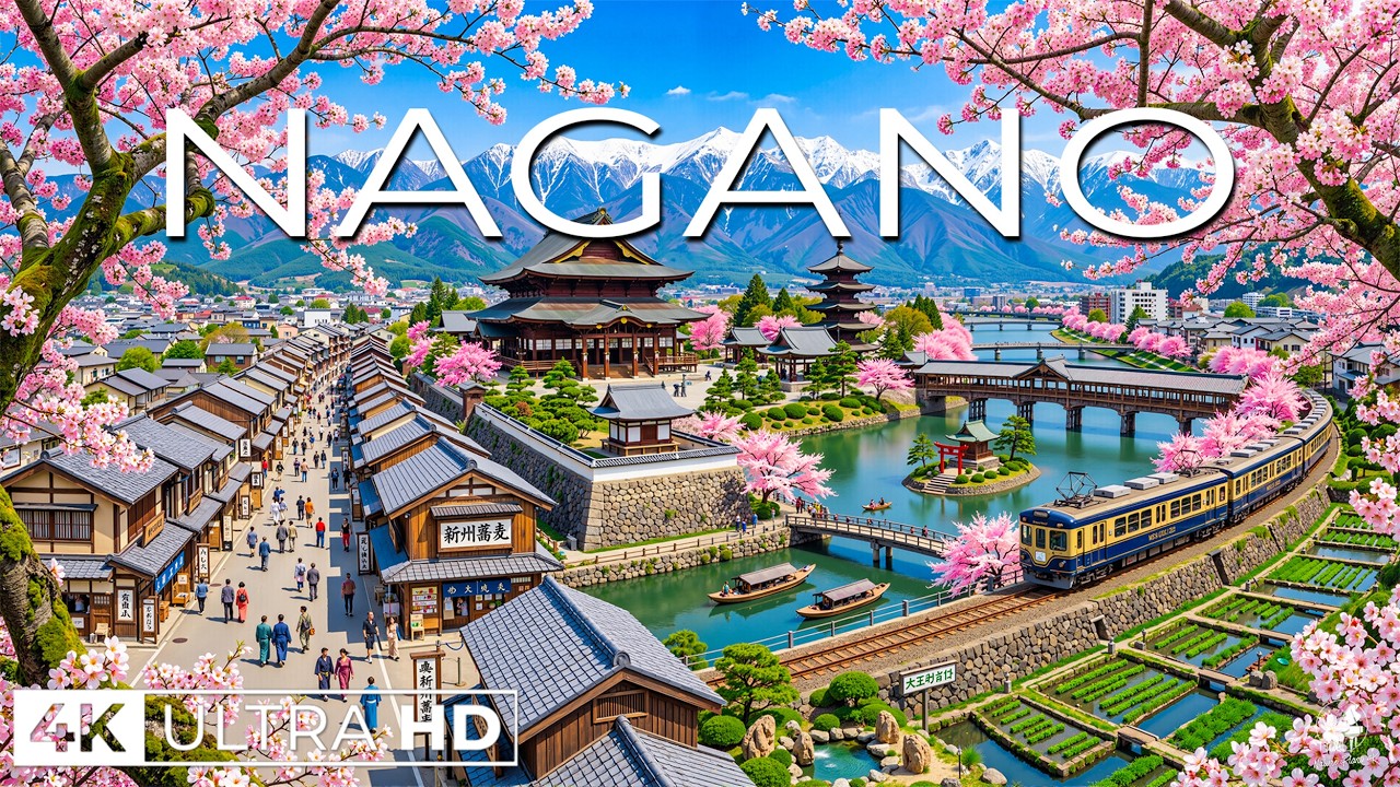 Nagano in Spring 4K 🌸 Japan Cherry Blossoms, Snow Mountains | Nature Piano 4K