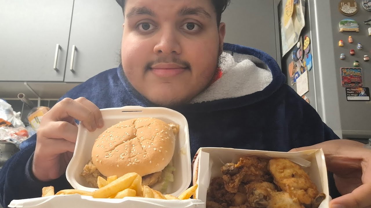 Chicken burger fries fried chicken piece chicken wings uk mukbang 