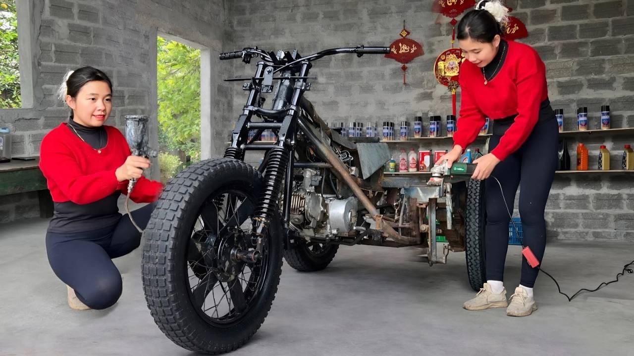 Girl's challenge: To remove the rust and give a new coat of paint to the old, broken car.🛠🛠🛠