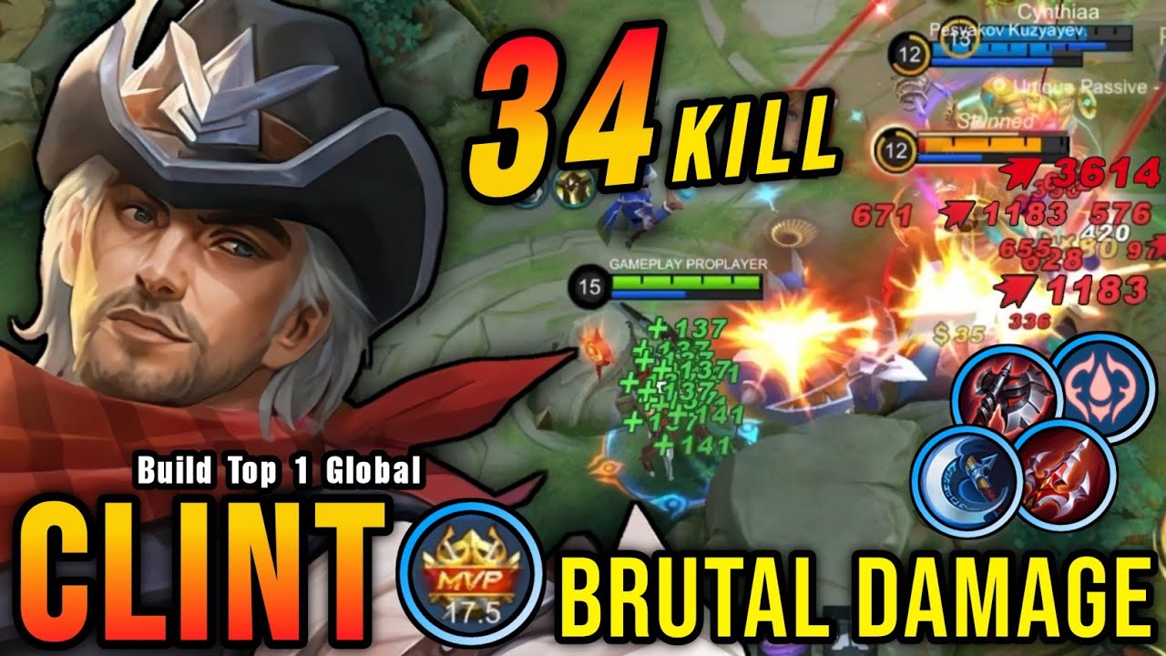 34 Kills!! Clint Crazy LifeSteal with Brutal Damage!! - Build Top 1 Global Clint ~ MLBB