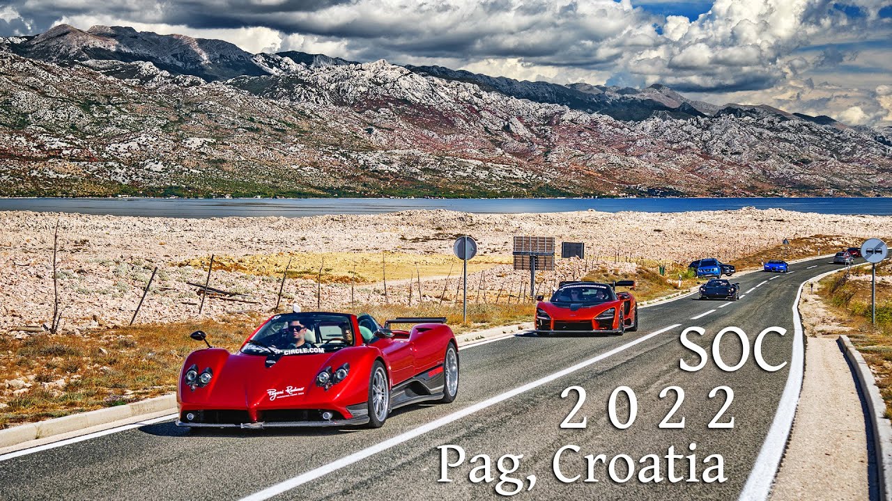 Supercar Owners Circle convoy driving by on the Pag island, Croatia