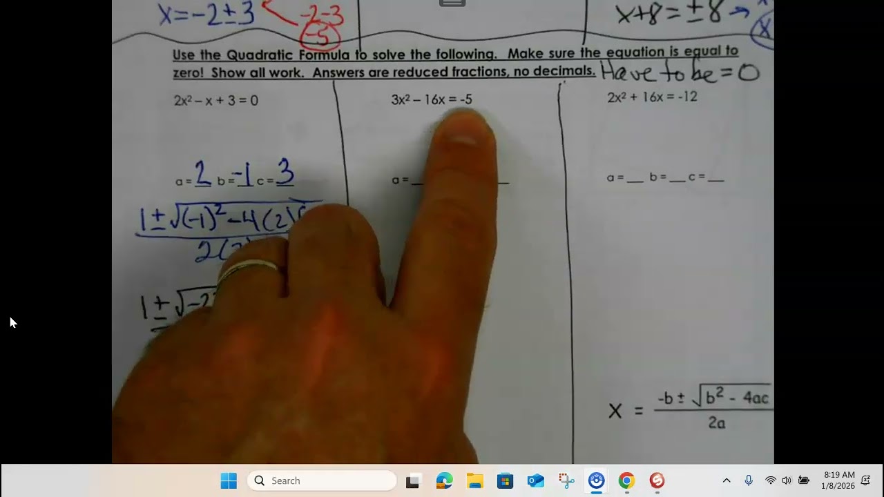 Trig -  U0 -  Solving Quads and Quad Formula  Review
