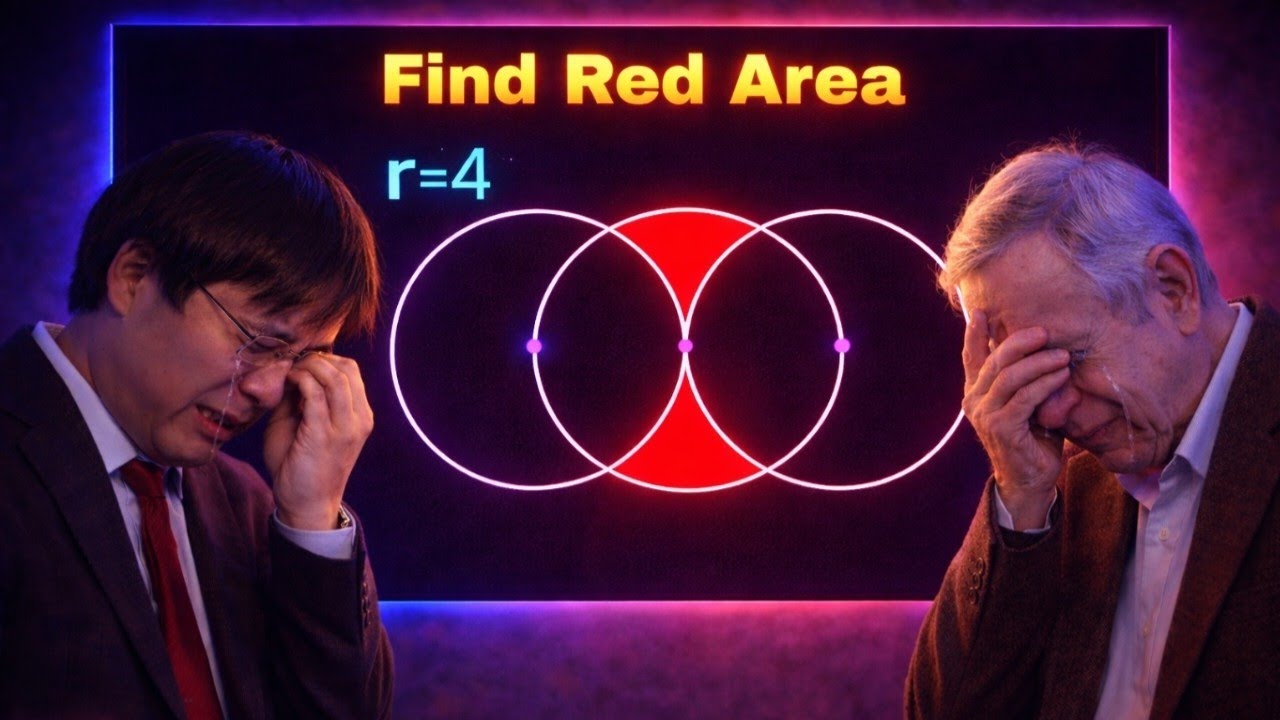 Find Area of Red Shaded Region | Olympiad Geometry Problem | Terence Tao | John Forbes Nash Jr.