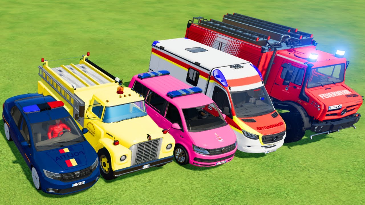 TRANSPORTING ALL POLICE CARS, FIRE DEPARTMENT VEHICLES, AMBULANCE CAR WITH MAN TRUCKS ! FS22