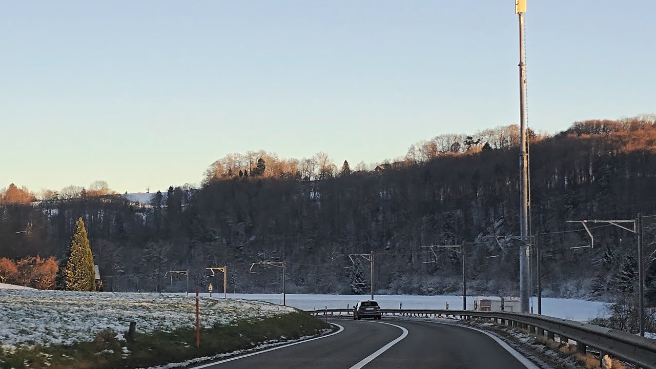 Driving Around at Sunset 🌅❄️🚗 | Wünnewil-Flammat - Düdingen - Laupen, Switzerland.