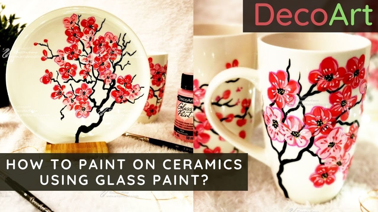 cherry Blossom How to Paint on CERAMICS | Glass paint On Mugs | beginners painting ideas