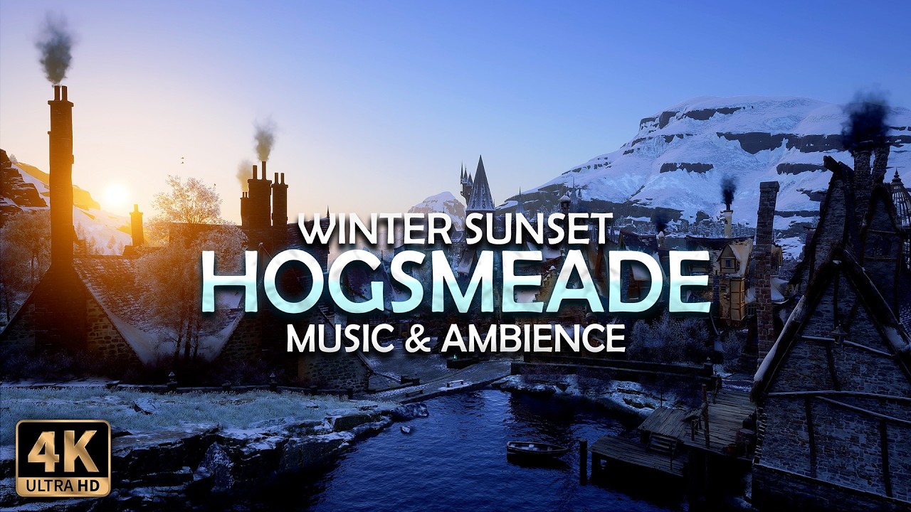 End of Winter Sunset in Hogsmeade | 4K Harry Potter Music & Ambience
