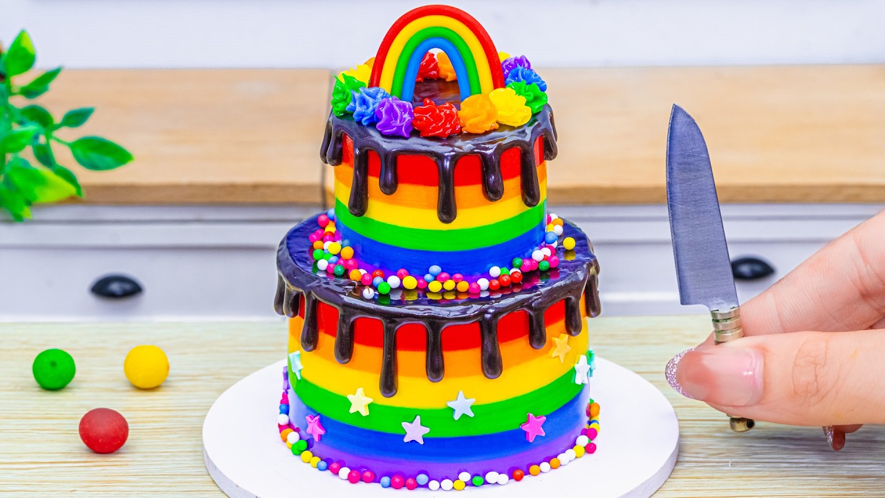Satisfying Rainbow Cake Cutting 🌈🍫 | Mini Chocolate Drip ASMR