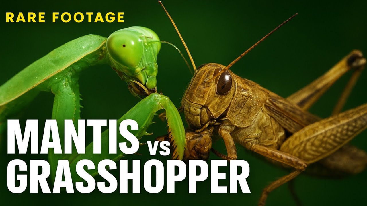 Praying Mantis vs Grasshopper – Rare Hunting & Feeding Moment | Insect World.