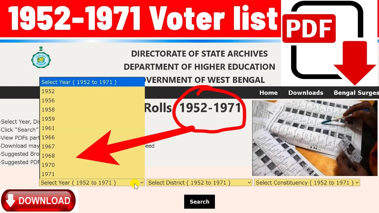 1952&ndash;1971 West Bengal voter list download | old voter list | West Bengal old voter list download |