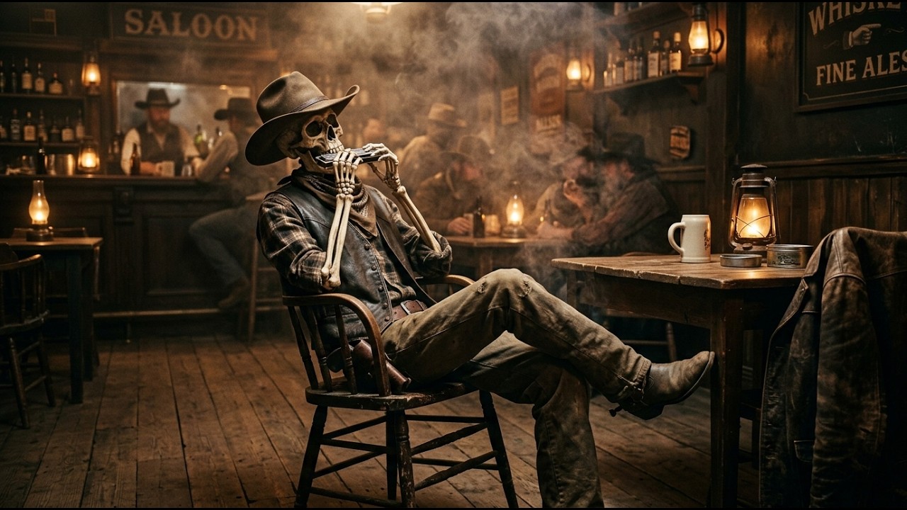 The Last Drink Before Dawn | Dark Country Skeleton Cowboy Bar