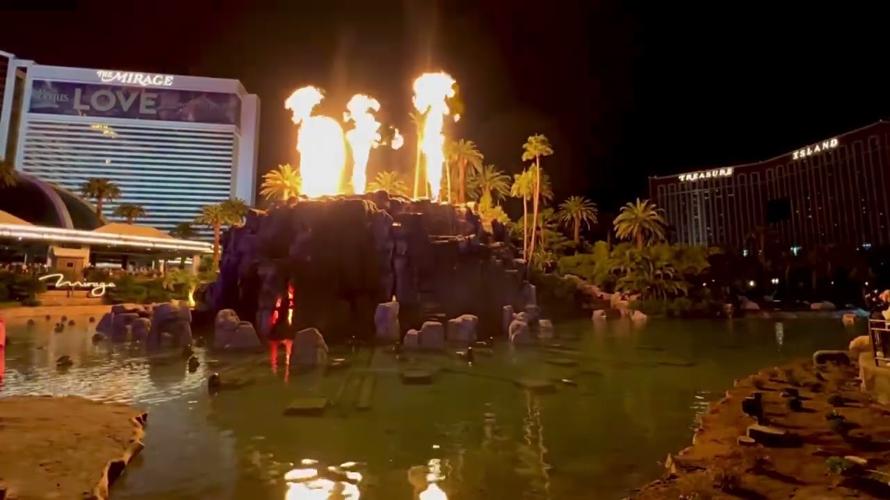 Las Vegas Volcano | The Mirage Volcano Show | Taller explosion | Fire balls | Driving soundtrack