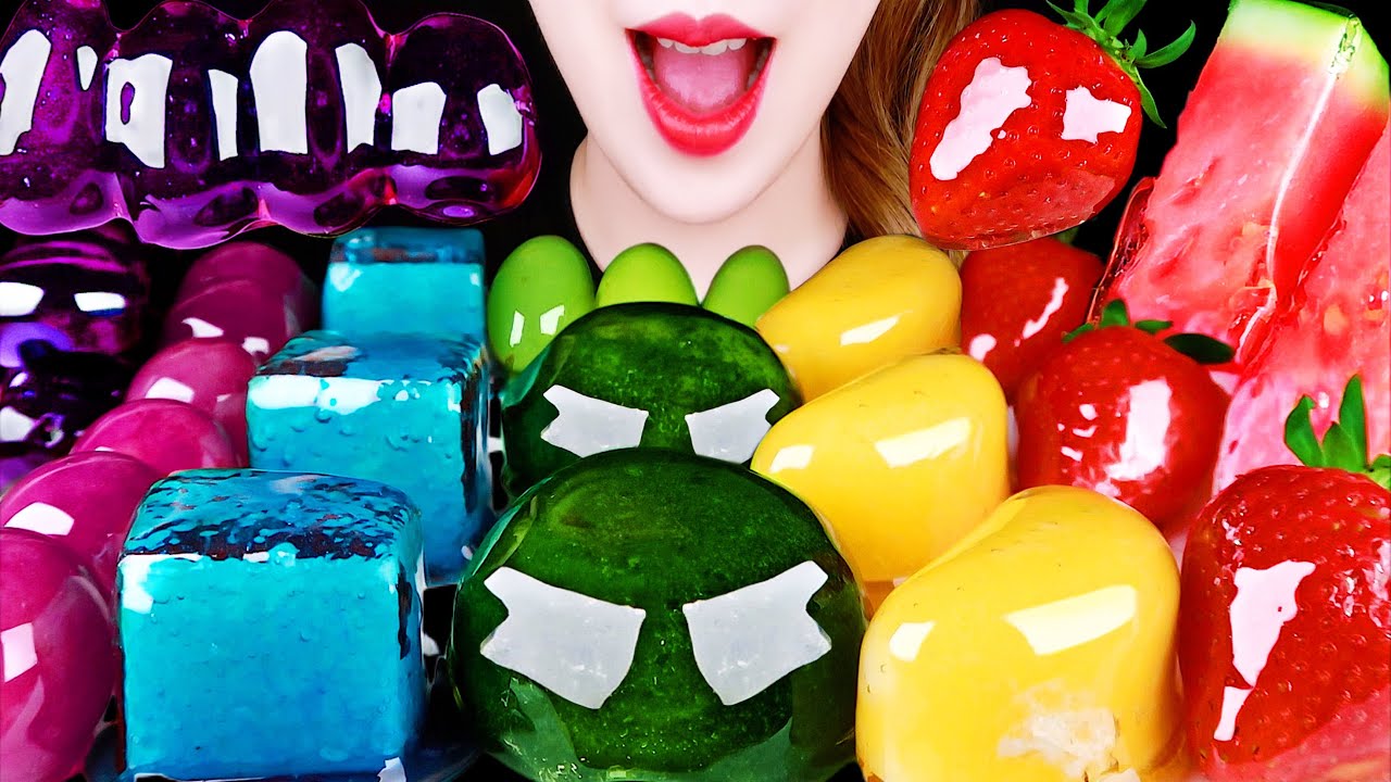 ASMR RAINBOW TANGHULU *ICE CREAM TTEOK TANGHULU, PEAR, STRAWBERRY, GRAPE EATING SOUNDS MUKBANG 먹방