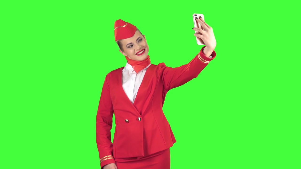 Stewardess Does Selfie  Green Screen Video  Effect | No Copyright Stock Video