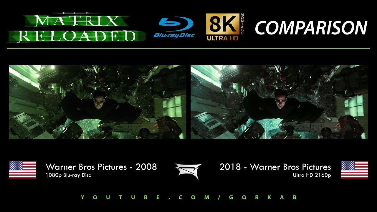 Blu-ray Versus - The Matrix Reloaded (2008 vs 2018) Comparatif 8K ULTRA HD