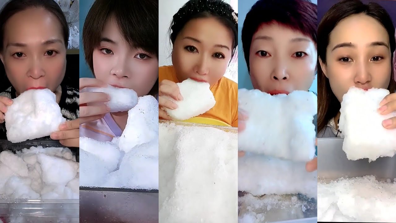 ASMR white ice eating only bites