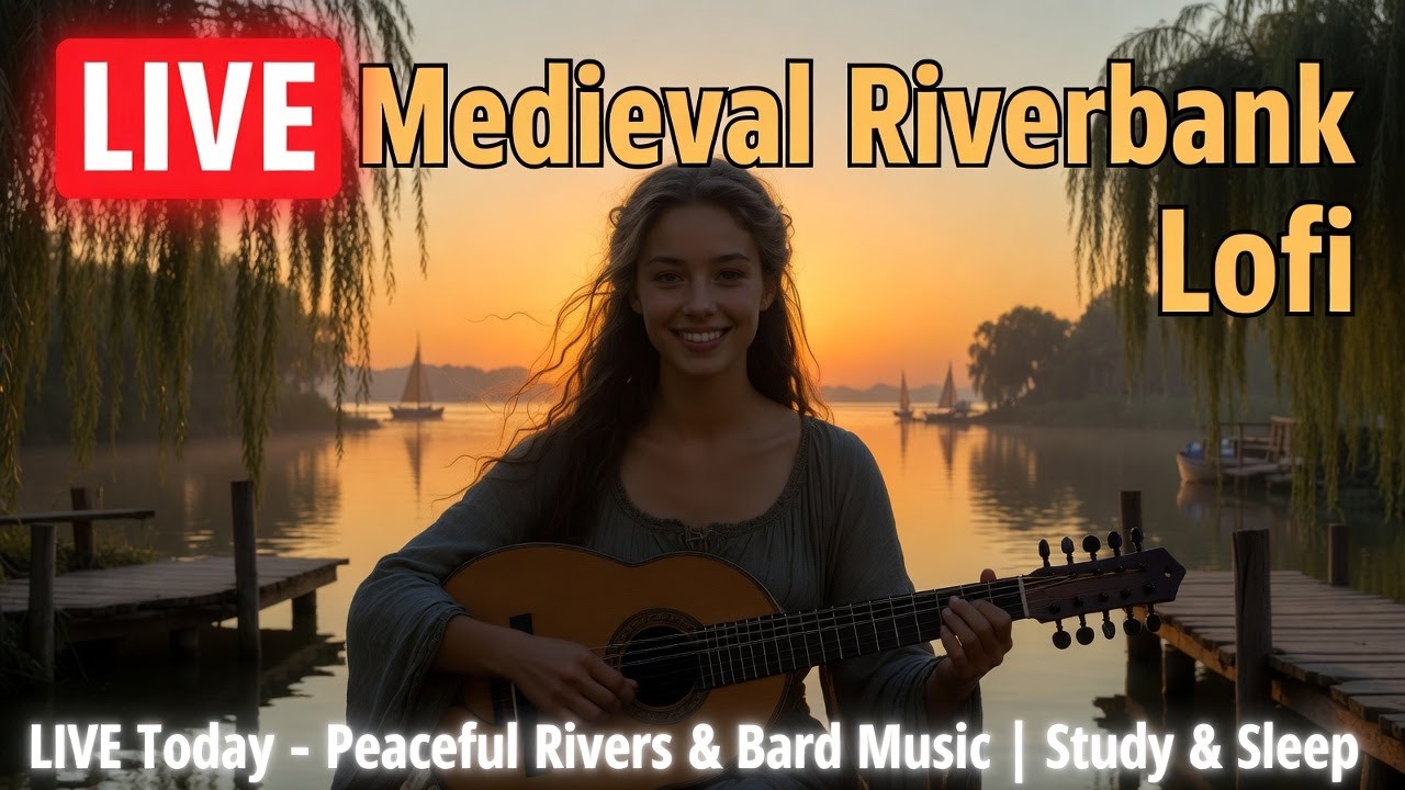 Medieval Riverbank Lofi LIVE 🌿 24/7 Peaceful Waterside Ambience | Bard Music for Study & Sleep