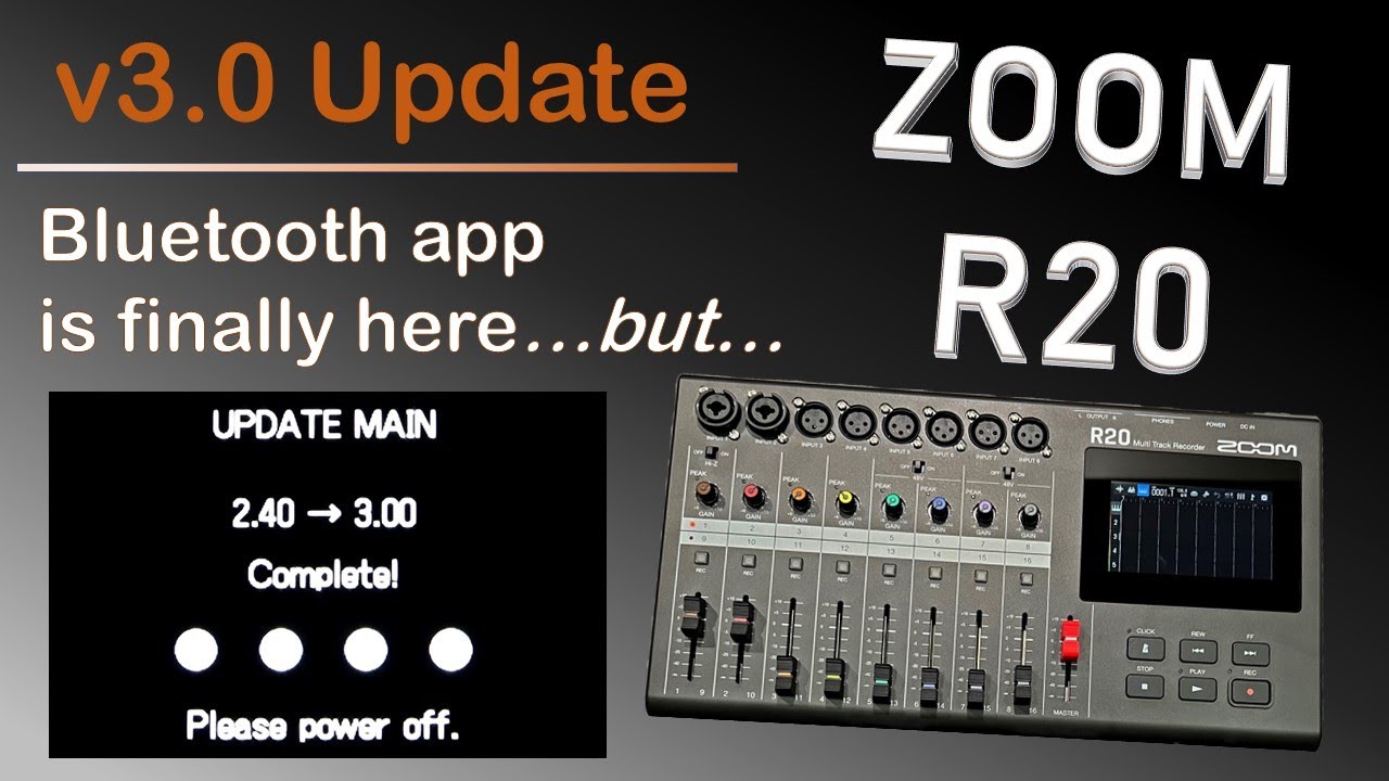 ZOOM R20 firmware update to version 3.00. Bug fixes, SD card formatting, and iOS Bluetooth app