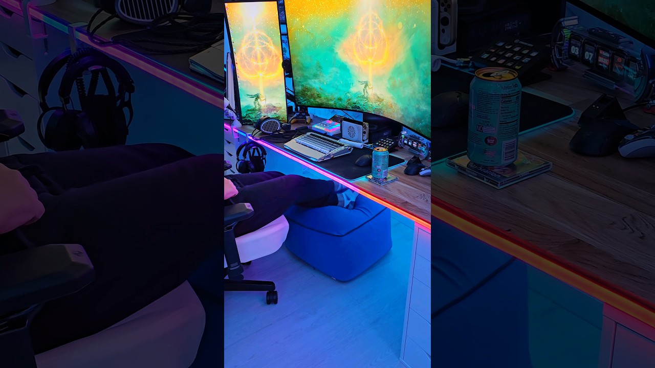 That's my footrest under my desk 🤩  Yogibo Ottoman from yogibo.com 👈 #setup #setupinspiration