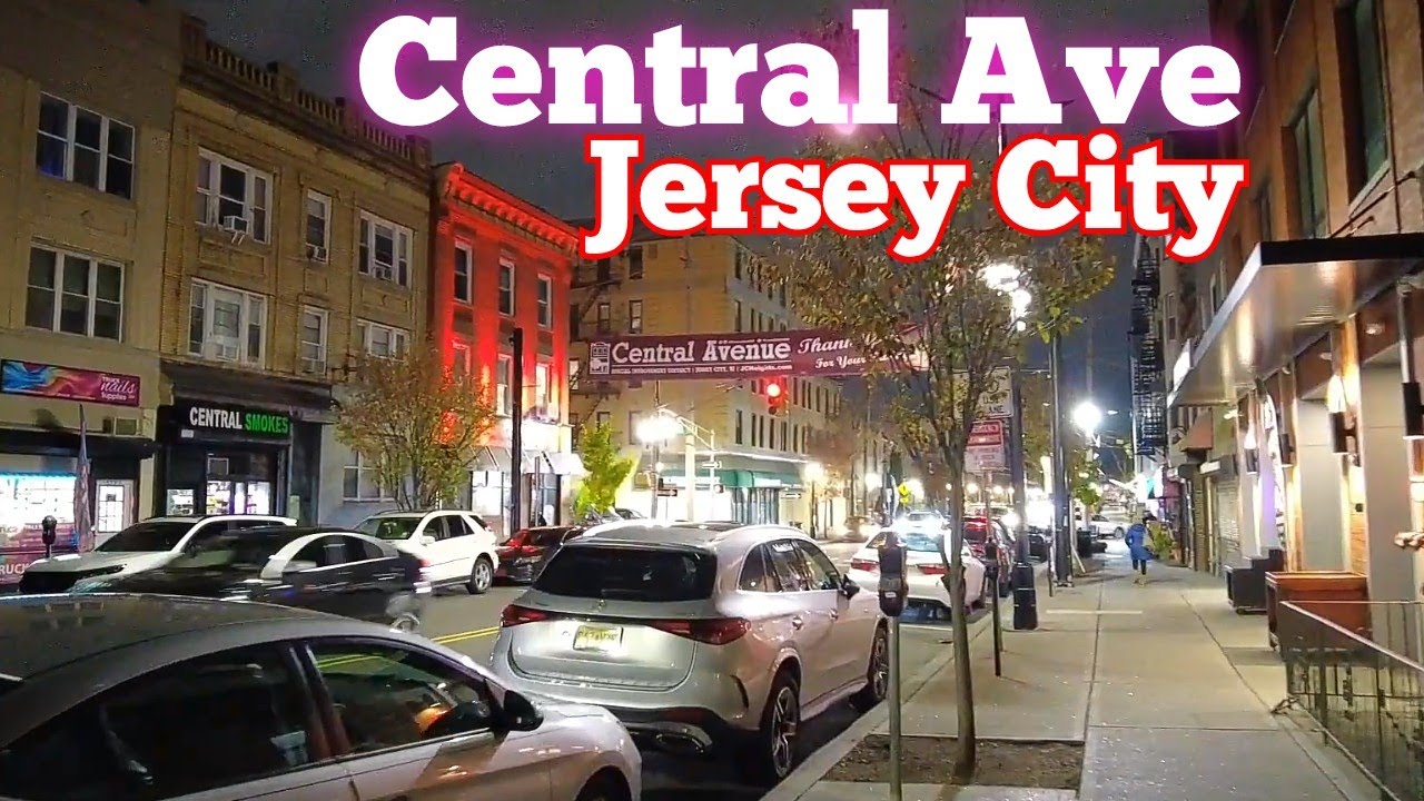 Night walk on Central Avenue in Jersey City, New Jersey, USA