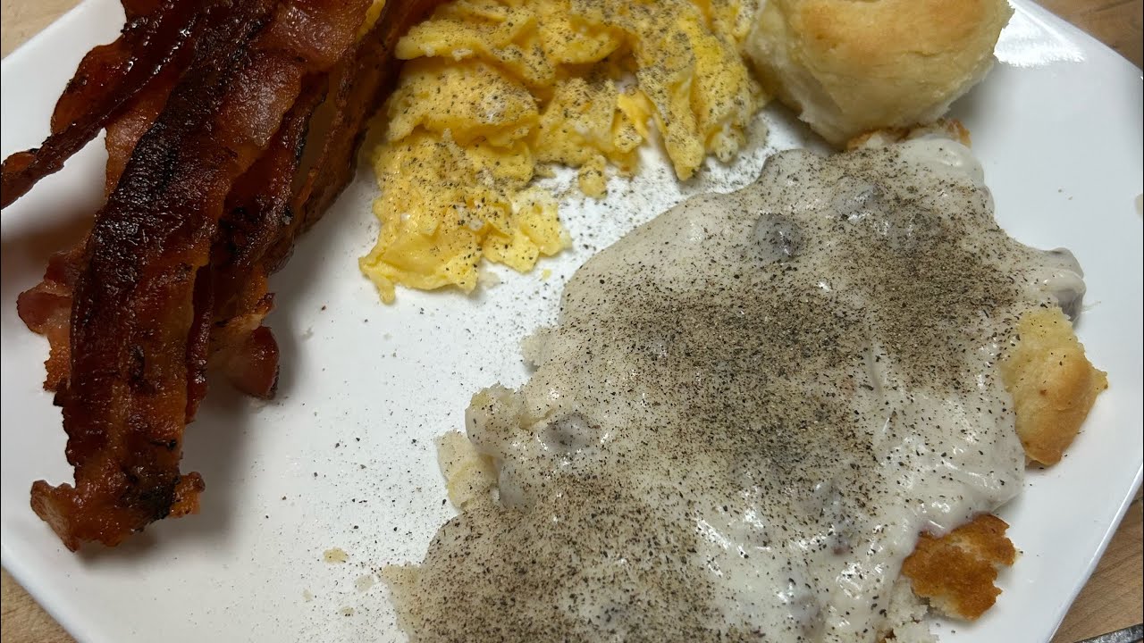 Homemade Country Breakfast | Biscuits & Sausage Gravy, Eggs and Bacon (Easy From Scratch!)