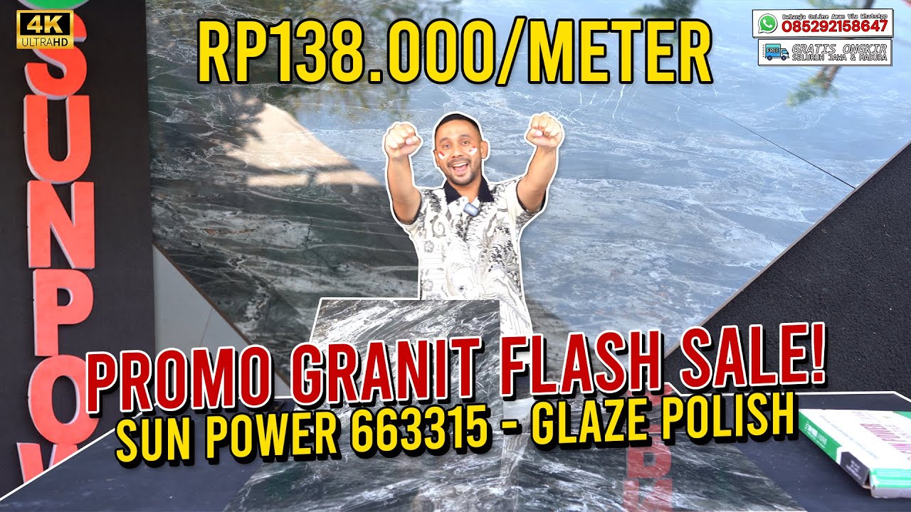 PROMO MERDEKA❗GRANIT SUN POWER GLAZED POLISH, 60X60, KW 1, HITAM MOTIF MARMER, Rp138.000/M - MEWAH 🤩