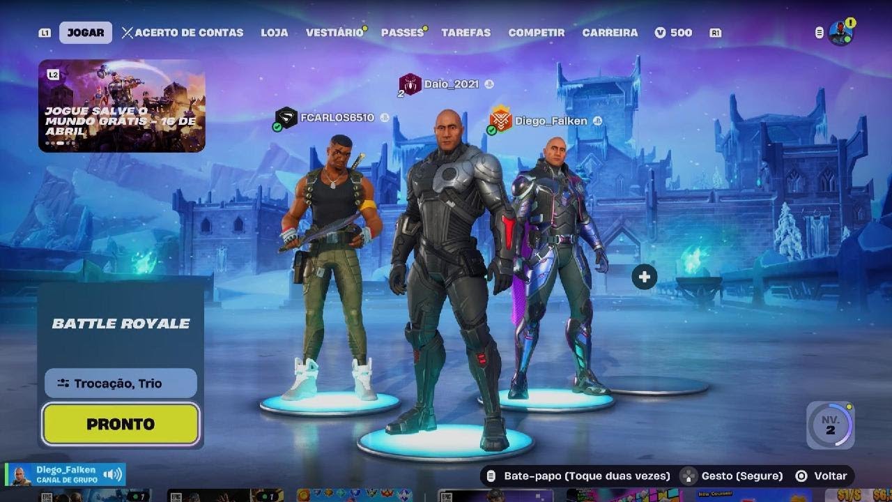 Partida no Fortnite com os pro Player Diego  e Carlos