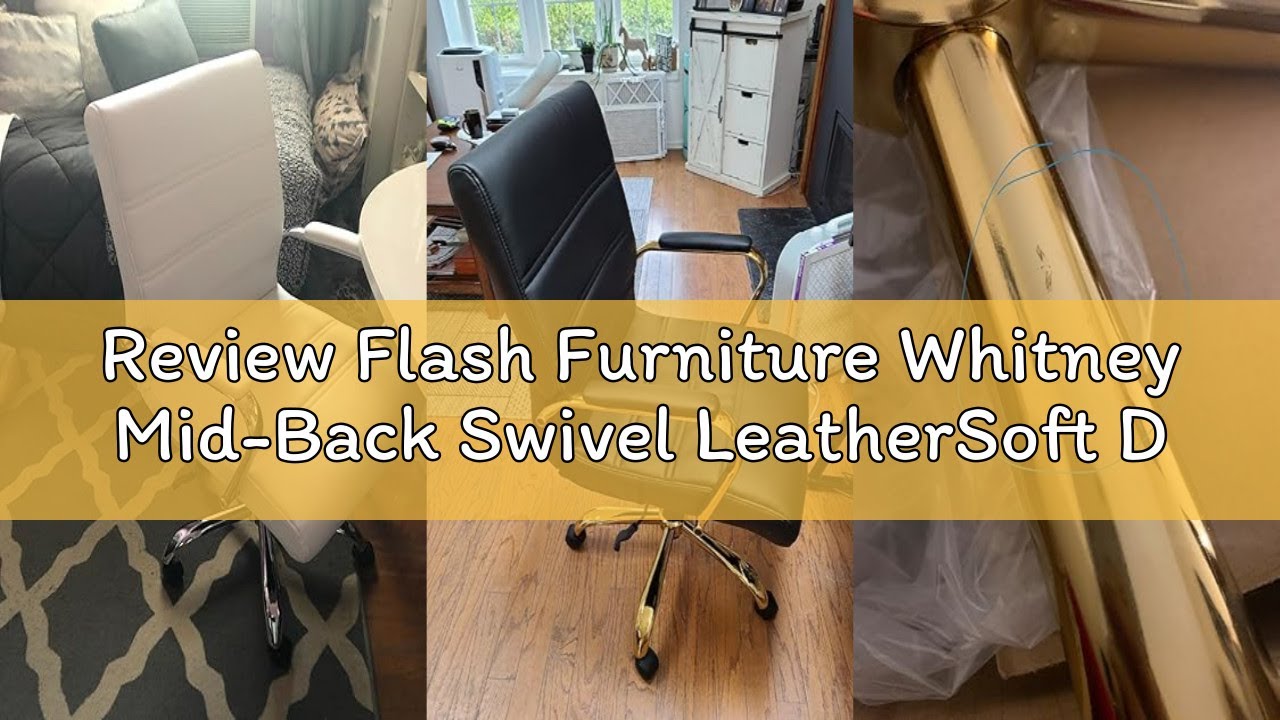 Review Flash Furniture Whitney Mid-Back Swivel LeatherSoft Desk Chair with Wheels, Padded Seat and A