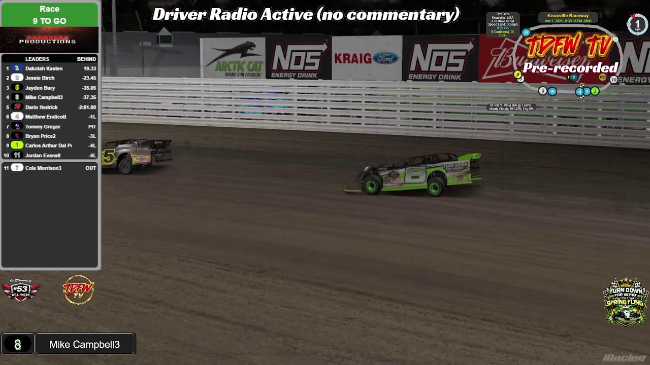 TDFW PapaBear first race with a Dirt Late Model at Knoxville 2/28/26