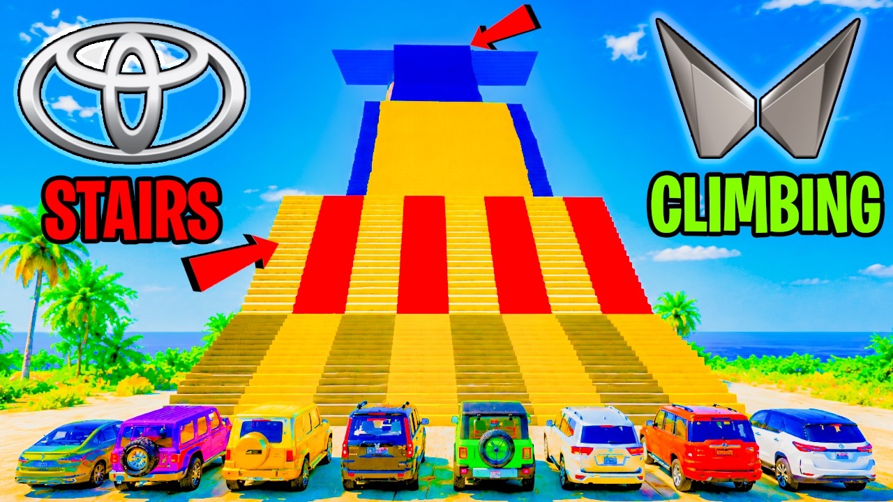 GTA 5: Indian cars vs IMPOSSIBLE BIG stairs Climbing | Shocking  Results | GTA 5 MODS
