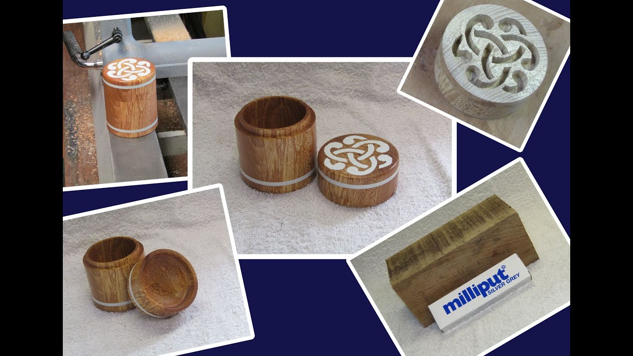 small spalted beech trinket box, with a celtic knot Milliput insert